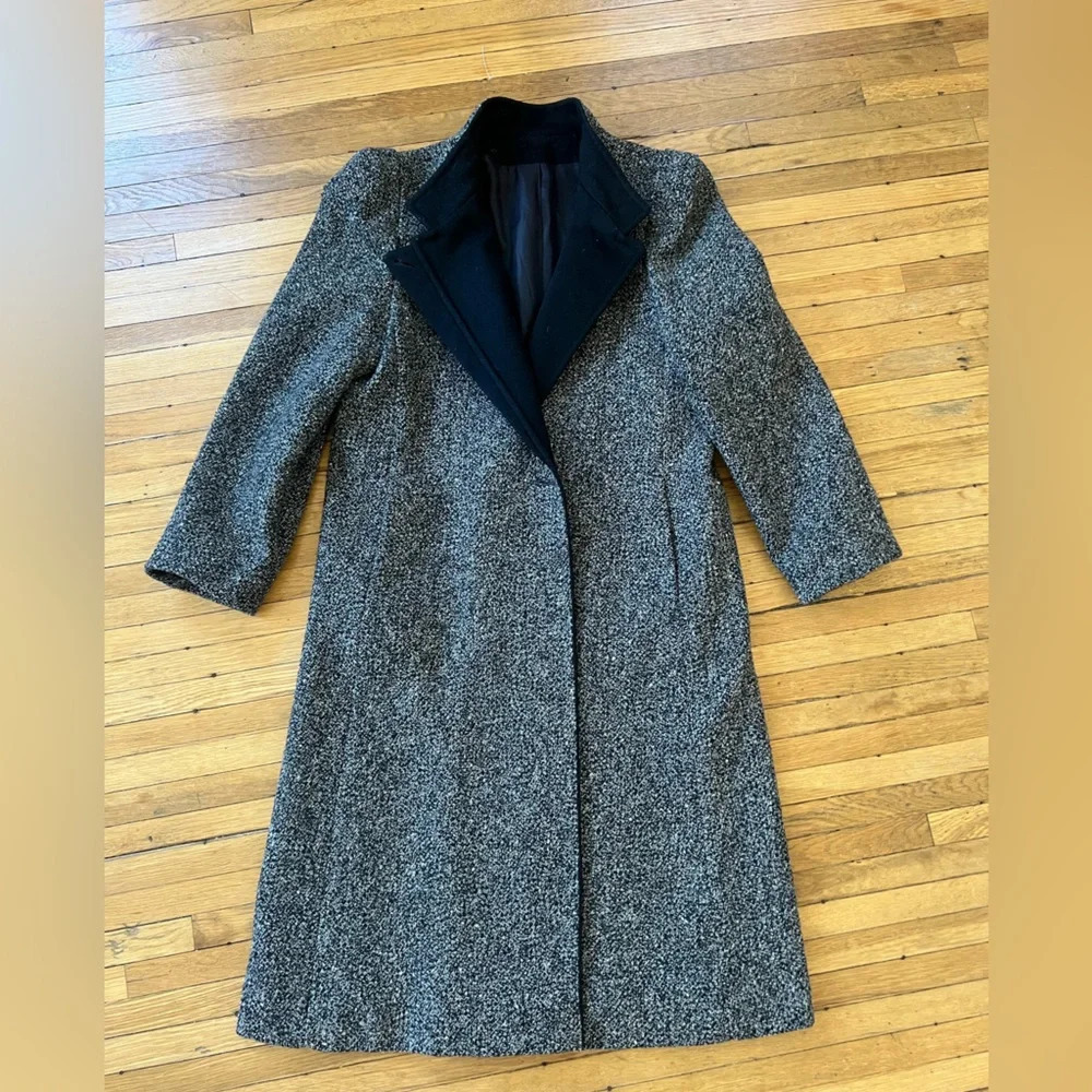 Vintage Black and White Felted Wool Winter Peacoat Coat | S/M